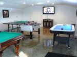 Detached game room with 50 in. Flat screen TV, ping pong, foosball, air hockey and pool table
